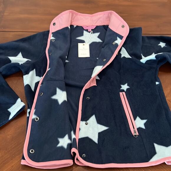Simply Southern Navy Blue Star Print Fleece Jacket Woman Size Small Snap Front - Picture 7 of 10